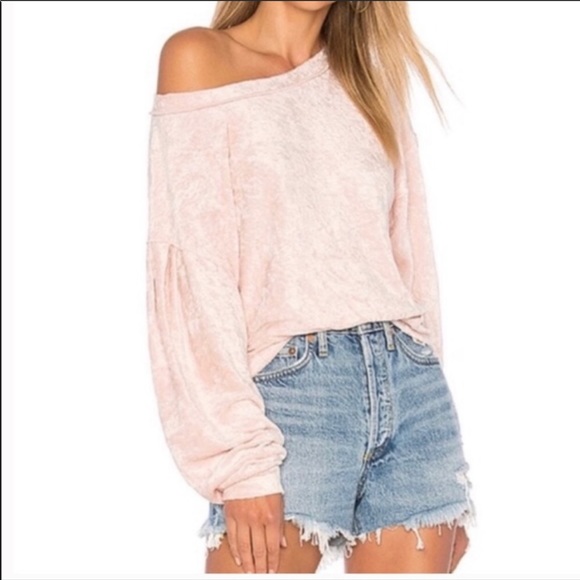 We The Free Tops - Free People Crushed Velvet Light Pink Pullover Top